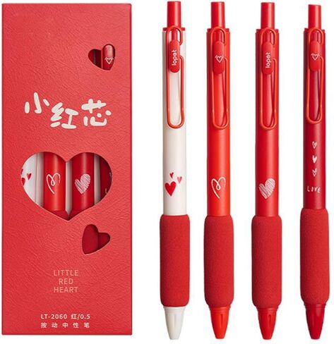 4 Pcs Gel Ink Pens Red Ink Retractable Pens Cute Love Heart Pen 0.5mm Writing Pen Office School Supplies for Girls Boys Women Men (4Pcs Red Ink) in Saudi Arabia