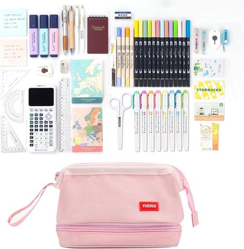 Pencil Case - 2-Layer Large Capacity Pencil Pouch with Sturdy Zipper, Big Aesthetic Stationery Pen Pouch with Handle, College Pencil Storage Box Organizer Makeup Bag for Women & Men(Black) in Saudi Arabia