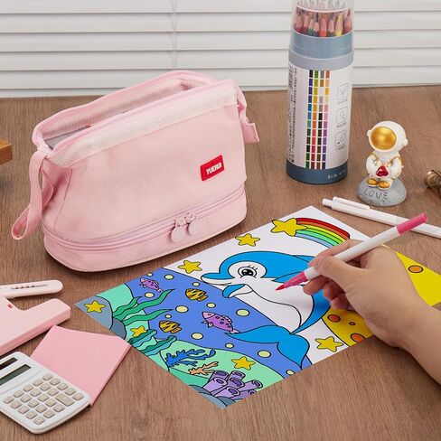 Pencil Case - 2-Layer Large Capacity Pencil Pouch with Sturdy Zipper, Big Aesthetic Stationery Pen Pouch with Handle, College Pencil Storage Box Organizer Makeup Bag for Women & Men(Black) in Saudi Arabia