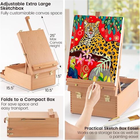 MERRIY Artist Acrylic Paint Set, Painting Supplies Kit with Tabletop Sketch Box Easel, 12 Colors Acrylic Paints,10"x 12" Stretched Canvas,Premium Acrylic Painting Set for Artist Adults, Beginners in Saudi Arabia