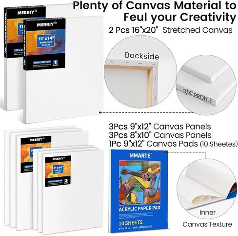 MERRIY Artist Acrylic Paint Set, Painting Supplies Kit with Tabletop Sketch Box Easel, 12 Colors Acrylic Paints,10"x 12" Stretched Canvas,Premium Acrylic Painting Set for Artist Adults, Beginners in Saudi Arabia