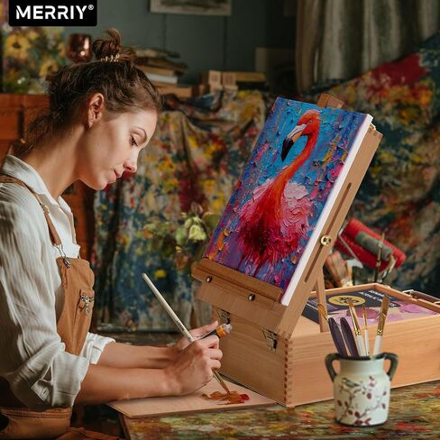 MERRIY Artist Acrylic Paint Set, Painting Supplies Kit with Tabletop Sketch Box Easel, 12 Colors Acrylic Paints,10"x 12" Stretched Canvas,Premium Acrylic Painting Set for Artist Adults, Beginners in Saudi Arabia