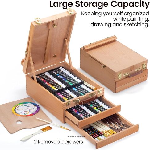 MERRIY Artist Acrylic Paint Set, Painting Supplies Kit with Tabletop Sketch Box Easel, 12 Colors Acrylic Paints,10"x 12" Stretched Canvas,Premium Acrylic Painting Set for Artist Adults, Beginners in Saudi Arabia
