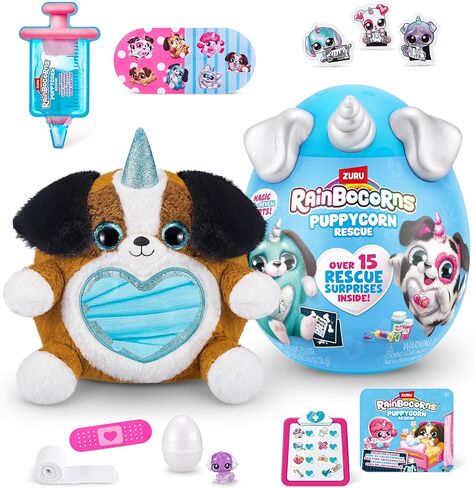 Rainbocorns Sequin Surprise Series 5 Puppycorn Rescue (سجق نادر) من ZURU، حيوانات محشوة قطيفة قابلة للتجميع، بيضة مفاجأة، ملصقات، سلايم حقنة، للأعمار من 3 سنوات فما فوق للفتيات والأطفال in Kuwait