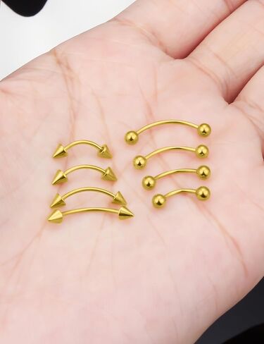 Prjndjw 3/8in(10mm) L, 8Pairs, 16G Curved Barbells. Eyebrow Piercing Stainless Steel Earrings CZ Matt Ball Curved Barbell Daith Rook Snug Tragus Body Jewelry Retainer in Kuwait