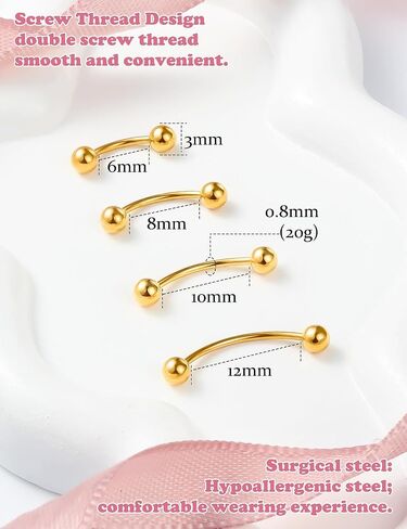 Prjndjw 3/8in(10mm) L, 8Pairs, 16G Curved Barbells. Eyebrow Piercing Stainless Steel Earrings CZ Matt Ball Curved Barbell Daith Rook Snug Tragus Body Jewelry Retainer in Kuwait