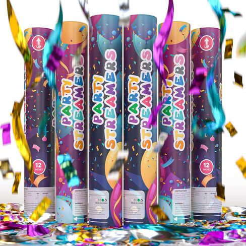 لا فوضى اللافتات Confetti Cannon Party Poppers | 6 حزمة | اللافتات متعددة الألوان | براقة بريق القنبلة الرماة | زخرفة عيد ميلاد ، زفاف | يطلق 25 قدم | 12 بوصة | لوازم الحفلات in Kuwait