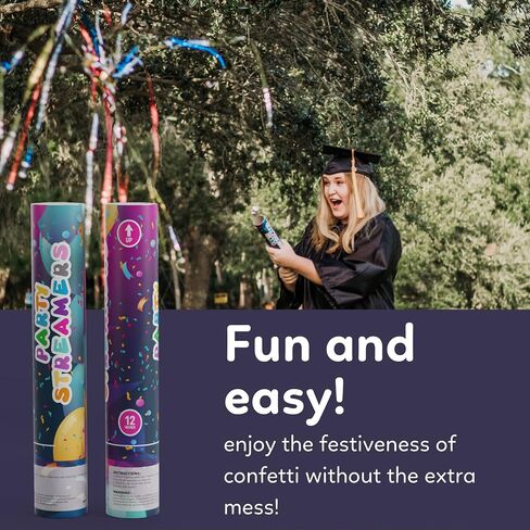 لا فوضى اللافتات Confetti Cannon Party Poppers | 6 حزمة | اللافتات متعددة الألوان | براقة بريق القنبلة الرماة | زخرفة عيد ميلاد ، زفاف | يطلق 25 قدم | 12 بوصة | لوازم الحفلات in Kuwait