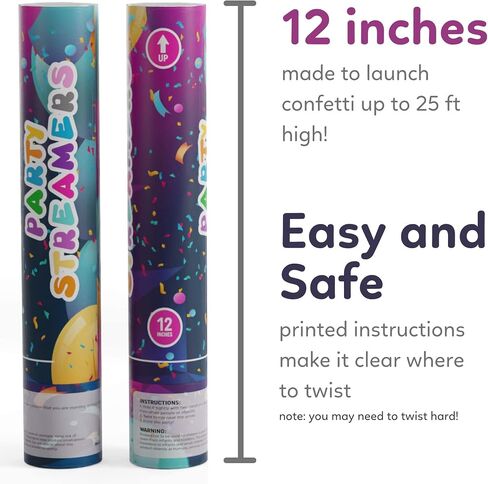 لا فوضى اللافتات Confetti Cannon Party Poppers | 6 حزمة | اللافتات متعددة الألوان | براقة بريق القنبلة الرماة | زخرفة عيد ميلاد ، زفاف | يطلق 25 قدم | 12 بوصة | لوازم الحفلات in Kuwait