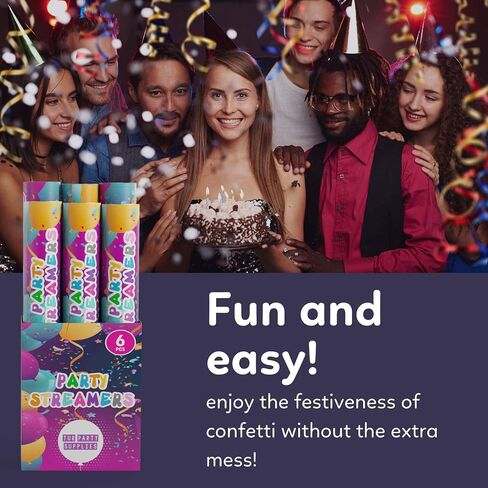 لا فوضى اللافتات Confetti Cannon Party Poppers | 6 حزمة | اللافتات متعددة الألوان | براقة بريق القنبلة الرماة | زخرفة عيد ميلاد ، زفاف | يطلق 25 قدم | 12 بوصة | لوازم الحفلات in Kuwait