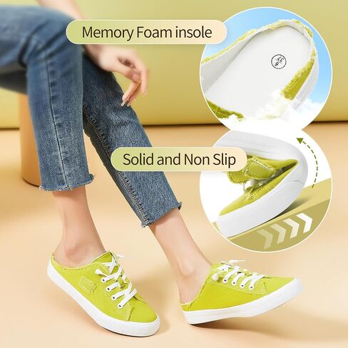 BENPAO Women's Slip on Sneakers Canvas Slip ons Shoes Fashion Comfortable Mules Womens Non Slip Loafers Casual Backless Shoes in Kuwait
