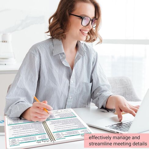 Meeting Notebook for Work - دفتر منظم العمل مع عناصر الإجراء ، دفتر ملاحظات لقضاء الملاحظات ، أخذ 7.5 "x10" مخطط المشروع للرجال والنساء ، الأسود in Saudi Arabia