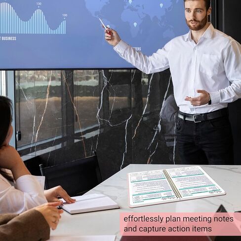 Meeting Notebook for Work - دفتر منظم العمل مع عناصر الإجراء ، دفتر ملاحظات لقضاء الملاحظات ، أخذ 7.5 "x10" مخطط المشروع للرجال والنساء ، الأسود in Saudi Arabia