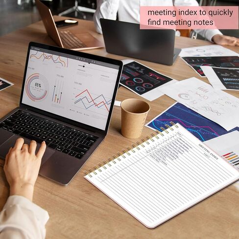 Meeting Notebook for Work - دفتر منظم العمل مع عناصر الإجراء ، دفتر ملاحظات لقضاء الملاحظات ، أخذ 7.5 "x10" مخطط المشروع للرجال والنساء ، الأسود in Saudi Arabia