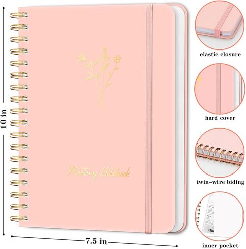 Meeting Notebook for Work - دفتر منظم العمل مع عناصر الإجراء ، دفتر ملاحظات لقضاء الملاحظات ، أخذ 7.5 "x10" مخطط المشروع للرجال والنساء ، الأسود in Saudi Arabia