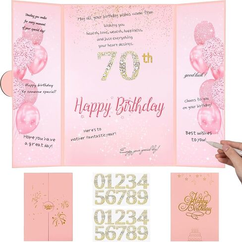 Rose Gold Birthday Party Guest Book, Birthday Party Decorations, Birthday Alternative Signature Guest Book 17.3" X 12" with DIY Stickers for Any Age, Giant Birthday Card Board Party Supplies in Saudi Arabia