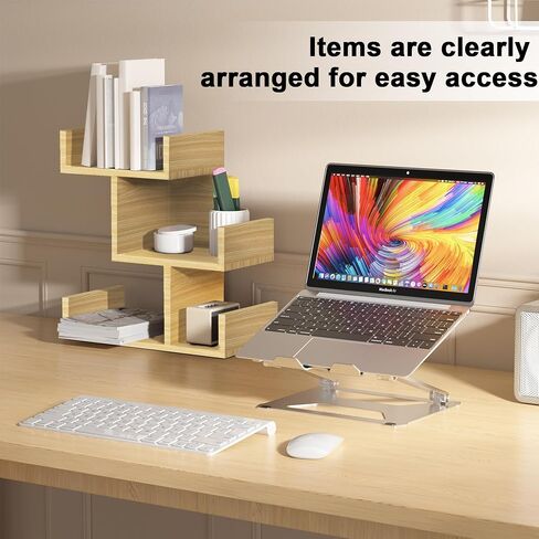 Display Shelf Desktop Bookshelf Wood Desktop Bookshelf for Living Room, Bedroom Shelves for Decor 13.4"L*6.30"W*14.2"H Inches Grey Wash in Saudi Arabia