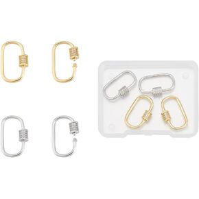 UNICRAFTALE 4Pcs Oval Clasp Necklace Connector 2 Colors Rhinestone Lock Charm Stainless Steel Screw Carabiner Key Clasp Lock Metal Lock Clasps Necklace Link Hook for Necklaces Bracelet Jewelry Making