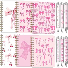 6 Pack Spiral Notebook Journal Cute Aesthetic Hardcover Ruled Notebooks with Ballpoint Pens Retractable Black Ink Pens for Office Supplies