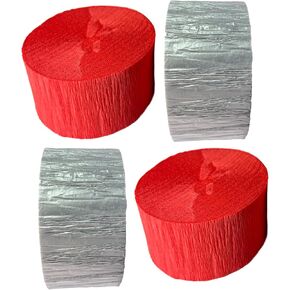Navy Blue and Silver Metallic Crepe Paper Streamers, 4 Rolls Total