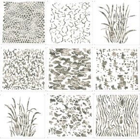 Outus 9 Pieces Camo Print Stencils Camouflage Painting Templates Reusable Grass Pattern Stencils Green Camo for DIY Scrapbooking Painting on Wood Crafts (11.8 x 11.8 Inch)