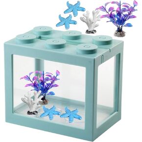 Small Betta Fish Tank, Large Fish Tank Fish Bow Aquarium with Imitation Starfish Coral Decoration, Clear Stackable Cube Tank for Ant Feeding Jellyfish Goldfish Moss Balls Insects,76oz