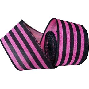2.5"" Black and Pink Striped Burlap Wired Ribbon, Floral Arrangement, 10 Yards Gift Wrapping, Wreath, Bows, Holiday, Craft Wired Edge Ribbon (pink)
