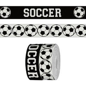 2 Rolls 7 Yards Sports Soccer Ribbon for Crafting Sewing, 7/8 Inch White Balck Grosgrain Ribbons for Gift Wrapping, Football Ball Game Ribbons for Hair Bow Cheerleader Accessories