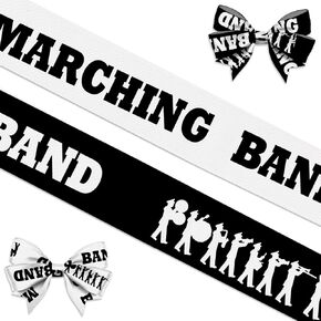 Threetols 2 Rolls 10 Yards Marching Band Ribbons, 7/8" Black White Grosgrain Ribbons Band Ribbons Wrapping Craft Ribbons for Marching Band Decoration and Theme Party Decorations
