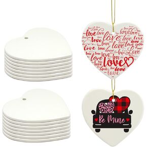 Sublimation Blank Ornaments Sublimation Ceramic Ornament Blanks Bulk Christmas Ornament for Heat Press Printing White Porcelain Ornament Personalized Decoration Supplies for Christmas(25, Heart)