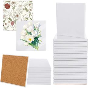 30PCS Sublimation Coasters Blanks Ceramic Square Heat Transfer Coasters with Cork Back 4x4 inch MDF Sublimation Coasters Blanks White Glazed Ceramic Tiles for Sublimation Thermal Transfer