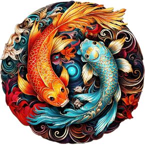 Wooden Puzzles for Adults, Yin Yang Fish (L-275pcs) Wooden Jigsaw Puzzles Kids, 13.3*13.2in Unique Shaped Animal Wood Puzzles Adults, Christmas Puzzles Xmas Birthday Gifts Family Puzzle Games