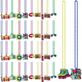 24 Pcs 80s Party Beads Necklaces Retro Neon Necklace Colorful Disco Party Necklace for Adults 80s Rock Disco Music Theme Party Supplies (24)