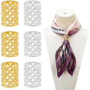 NBEADS 6 Pcs Women's Scarf Ring Clip, Hollow Scarf Rings Buckle Column Scarf Clips Silk Scarves Clip for Clothing Neckerchief Shawl,Platinum and Gold