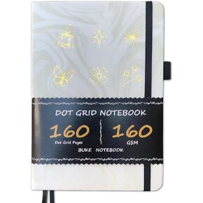 BUKE Bullet Dotted Journal - 160gsm Bamboo Paper - A5 Size Dot Grid Notebook - 160 Pages 5x5mm DOT GRID Layout - PU Leather Hardcover Fluid Texture Flowing Art And Foil Stamping (Light Green)