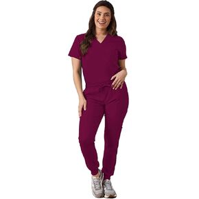 Green Town Scrubs for Women Scrub Set - Slim Fit Jogger Pant and Tuck-In V-Neck Top, 5 Pockets, Easy Care Uniform