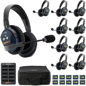 EARTEC Ultralite PRO16 ETP10S Full-Duplex Long Range Wireless Intercom System - 10 Single Ear Headsets, Up to 1/2 Mile Range, 2.4 GHz, U.S. Company