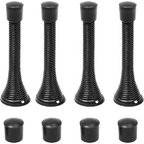 Kare & Kind 4X Spring Door Stoppers (Black) - Screw-in Flexible Steel Stoppers with Black Rubber Bumper Tips - Protect Walls from Bumps, Marks and Damages - Kid and Pet Safe - for Homes, Offices