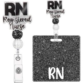 RN Badge Buddy with RN Nurse Badge Reel Retractable Nursing ID Clip for RN Nurses Students (Black)