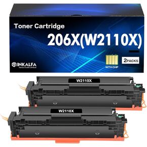 206X 206A W2110X Black Toner Cartridge 2 Pack High Yield Compatible Replacement for HP 206X 206A W2110X W2110A for HP Color Laserjet Pro MFP M283fdw M283cdw M255dw M283 M255 Printer Ink (with Chip)