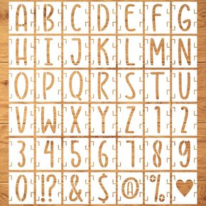 2 Inch Letter Stencils Kit, 42Pcs Reusable Numbers Symbol Craft Stencils Alphabet Interlocking Stencil for Wood, Wall, Fabric, Rock, Chalkboard, Signage and DIY Art Projects