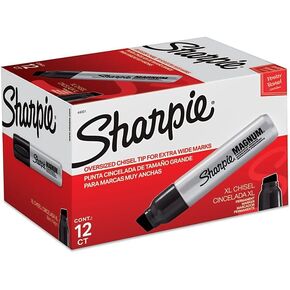 Sharpie Magnum Permanent Markers, XL Chisel Tip, Black, 12/Pack (44001A)
