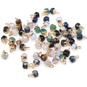QSLLER 10pcs Natural Stone Pendants, Faceted Natural Semi-Precious Stone Pendants（6x6mm） Resin Charms for DIY Jewelry Making Necklace Bracelet