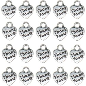 Thank You Heart Charms,100pcs Antique Silver Heart Charms Love Pendant Charms Bulk Crafts Supplies for Jewelry DIY Necklace Bracelet Making