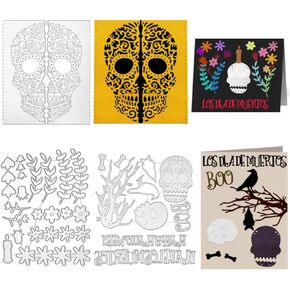 4 PCS Skull Die Cuts for Card Making, AFUNTA Halloween Die Cuts Flower Candle Letter Metal Stencils Cutting Dies for DIY Halloween Scrapbooking Decor