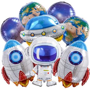 Astronaut Rocket Space Balloons,8Pcs Large Outer Space Cartoon Balloons,Space Party Decorations For Kids Birthday Party Classroom Decor,Galaxy Space Globe Balloons