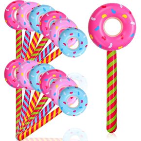 Jenaai 12 Pcs Candyland Birthday Party Decorations Inflatable 33 Inch Lollipop Stick Large Candy Float Donut Shape Balloons Valentine‘s Day Candy Themed Birthday Decorations for Kids(Classic Color)