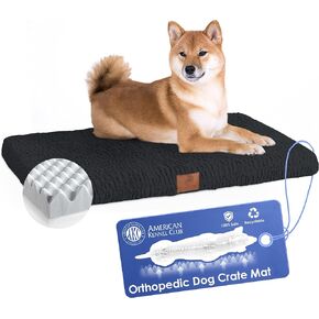 AMERICAN KENNEL CLUB Orthopedic Memory Foam Dog Crate Bed, Egg Crate Foam, Washable Cover, Non-Skid Bottom, Relieves Joint Pain, Breathable, Durable, 36x23, Black