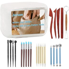 Natural Air-Dry Clay Natural, Non-Toxic All-Purpose Compound 10LBs with 23 Pcs Pottery Tools Clay Sculpting Tool Set, All-Purpose Modeling Clay (White & Tools)