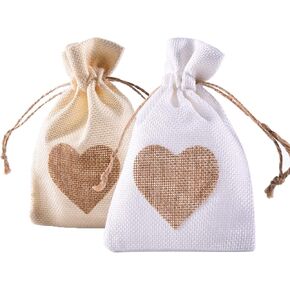 YUKUNTANG Burlap Bags, 20 Packs 4 x 6 Inch Heart Drawstring Pouch Candy Gift Linen Pockets for Wedding Party Birthday Christmas Thanksgiving Halloween
